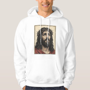 Vintage Thorn Crown Religious Portrait Vector Art_ Hoodie