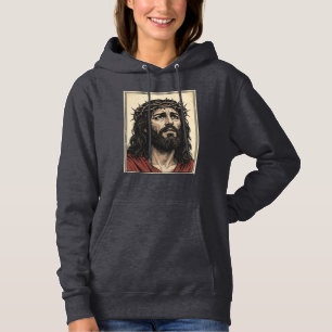 Vintage Thorn Crown Religious Portrait Vector Art_ Hoodie