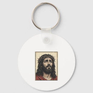 Vintage Thorn Crown Religious Portrait Vector Art_ Key Ring