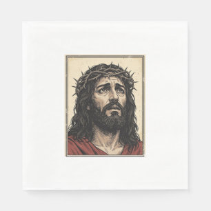 Vintage Thorn Crown Religious Portrait Vector Art_ Napkin