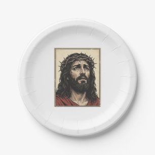 Vintage Thorn Crown Religious Portrait Vector Art_ Paper Plate