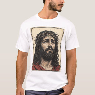 Vintage Thorn Crown Religious Portrait Vector Art_ T-Shirt