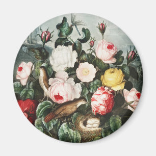 Vintage Thornton Roses Bird Nest Art Magnet