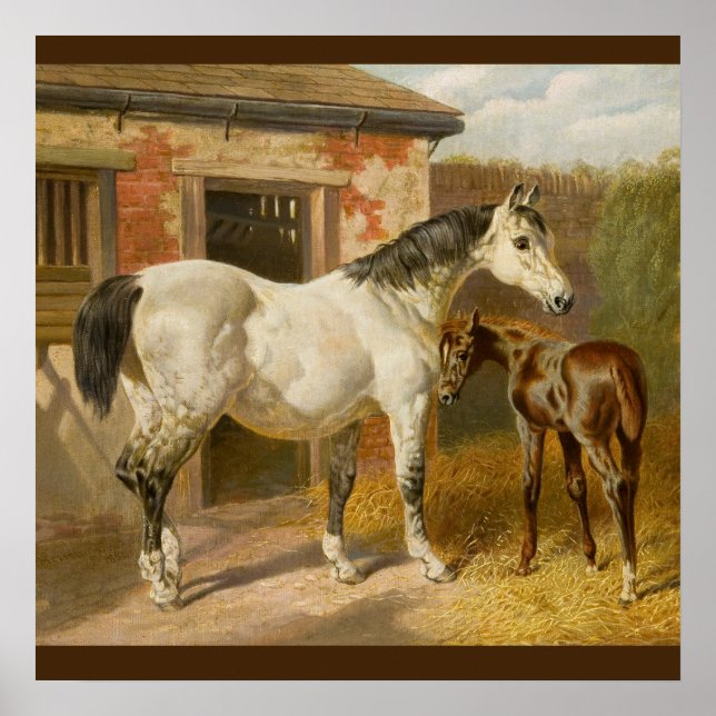 Vintage Thoroughbred Mare and Foal Poster (Front)