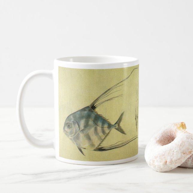 Vintage Threadfin Trevally, African Pompano Fish Coffee Mug (With Donut)