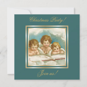 Vintage three cute praying angels invitation
