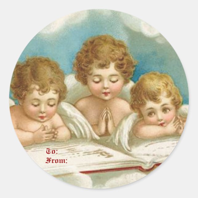 Vintage three cute praying angelsgift tags (Front)