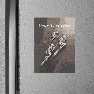 Vintage Three Halloween Witches Flying Brooms