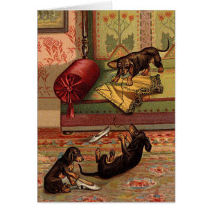 Vintage - Three Mischievous Dachshunds,