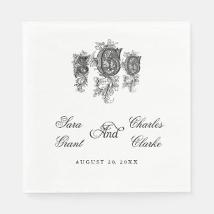 Vintage Three Monogram SCC Wedding Paper Napkins