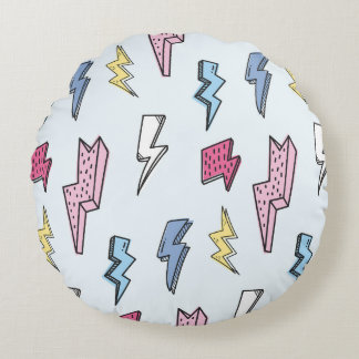 Vintage Thunder Seamless Illustration Round Cushion