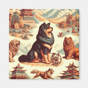 Vintage Tibetan Mastiff Illustration Magnet