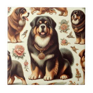 Vintage Tibetan Mastiff Seamless Painting Ceramic Tile
