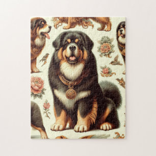 Vintage Tibetan Mastiff Seamless Painting Jigsaw Puzzle