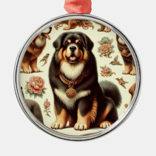 Vintage Tibetan Mastiff Seamless Painting Metal Ornament