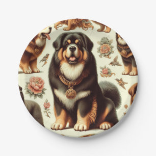 Vintage Tibetan Mastiff Seamless Painting Paper Plate