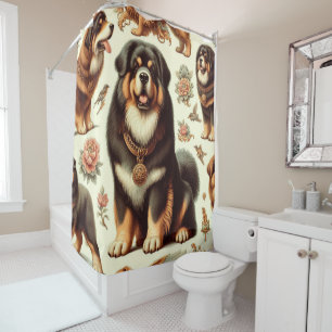 Vintage Tibetan Mastiff Seamless Painting Shower Curtain