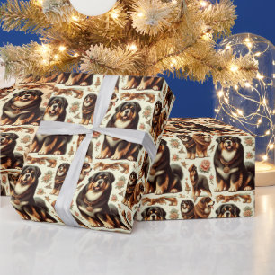 Vintage Tibetan Mastiff Seamless Painting Wrapping Paper