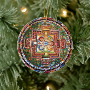 Vintage Tibetan Tantric Buddhism Mandala Ceramic Tree Decoration