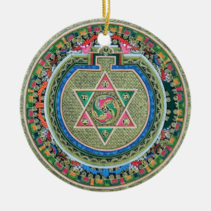 Vintage Tibetan Tantric Buddhism Mandala Ceramic Tree Decoration