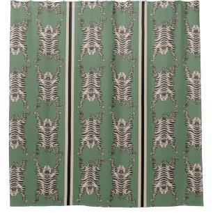 Vintage Tibetan Tiger pattern Green Striped Shower Curtain