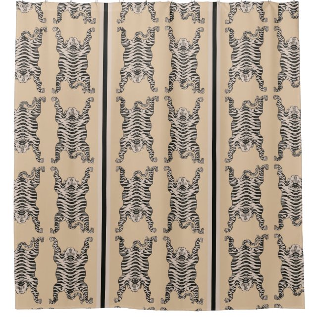 Vintage Tibetan Tiger pattern Striped Shower Curtain (Front)