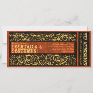 Vintage Ticket Cocktails and Costumes Party Invitation