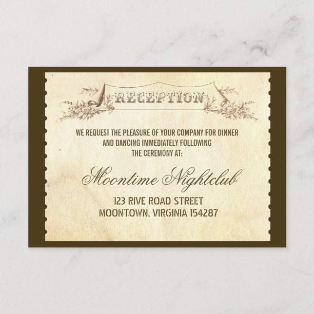vintage ticket wedding reception design enclosure card (Front)