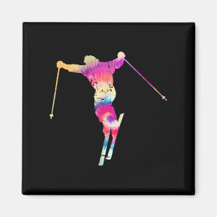 Vintage Tie Dye Snow Ski Lover Graphic Art Print S Magnet