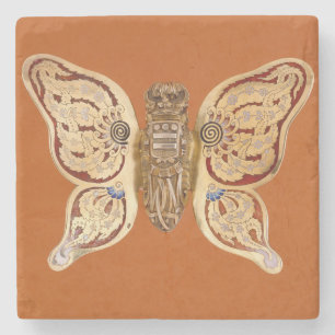 Vintage Tiffany Gold Butterfly Victorian Art Stone Coaster