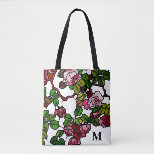 Vintage Tiffany Stained Glass Pink and red Roses Tote Bag
