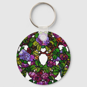 Vintage Tiffany Stained Glass Purple Roses Key Ring