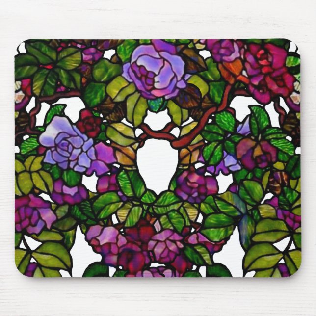 Vintage Tiffany Stained Glass Purple Roses  Mouse Pad (Front)