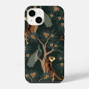 Vintage tiger and peacock iPhone 14 case