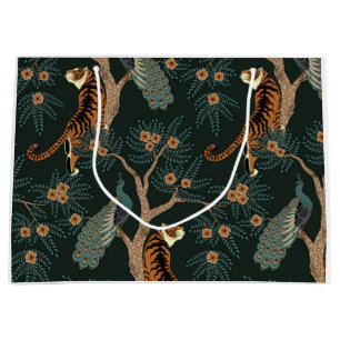 Vintage tiger and peacock large gift bag