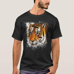 Vintage Tiger Face Stylish Splash Paint Retro Gra T-Shirt
