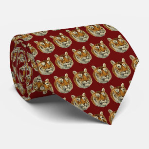 Vintage Tiger Head Dark Red BG Neck Tie