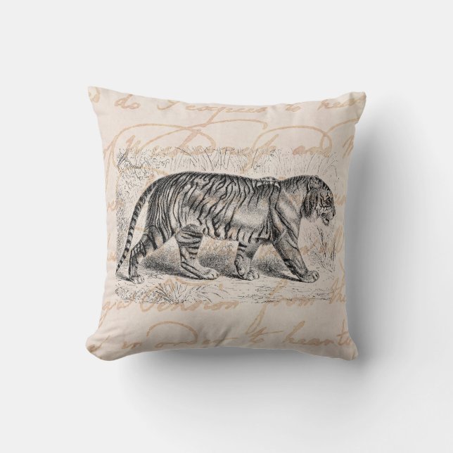 Vintage Tiger Illustration Tigers Template Cushion (Front)