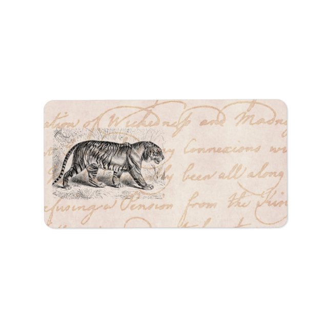 Vintage Tiger Illustration Tigers Template Label (Front)