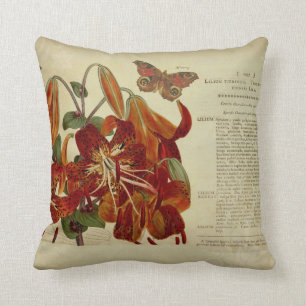 Vintage Tiger Lily Botanical Illustration Cushion