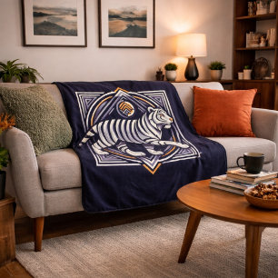 Vintage Tiger Navy Blue Sherpa Blanket