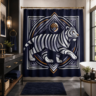 Vintage Tiger Navy Blue Shower Curtain