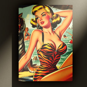 Vintage Tiger Print Girl Postcard
