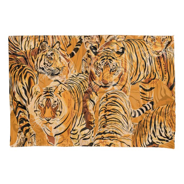 Vintage Tiger Safari Wildlife Pattern Pillowcase (Front)