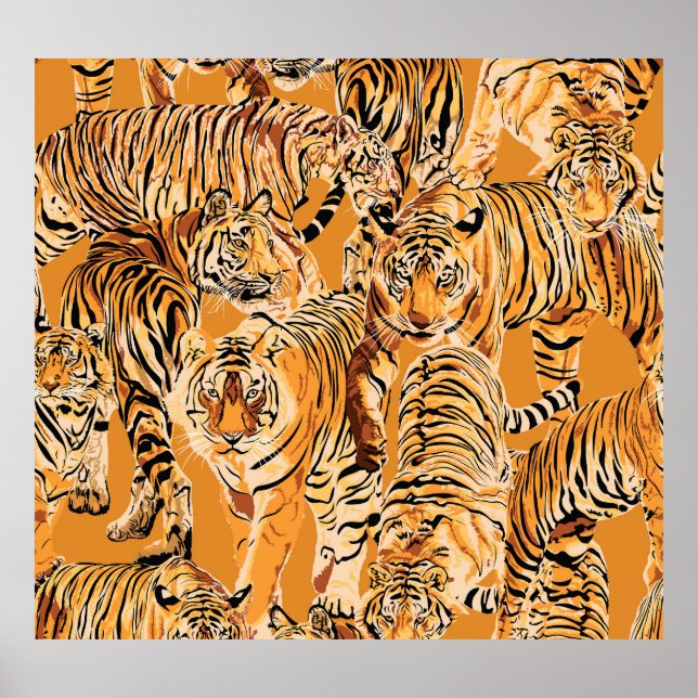 Vintage Tiger Safari Wildlife Pattern Poster (Front)