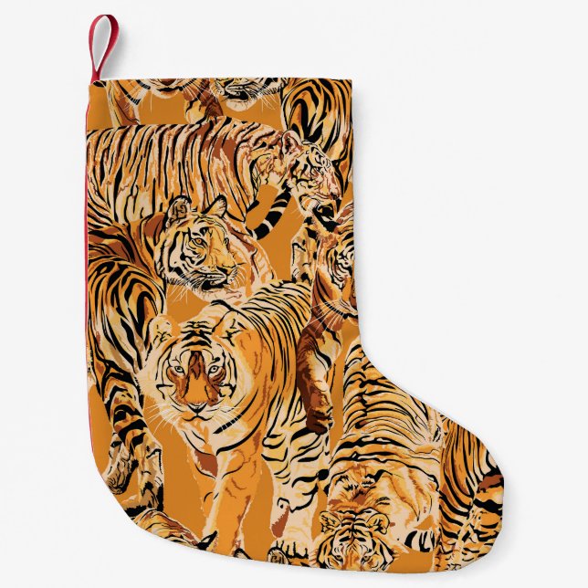 Vintage Tiger Safari Wildlife Pattern Small Christmas Stocking (Front)