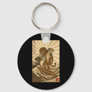 Vintage Tiger Surfing Kanagawa Japanese Ukiyo-e Su Key Ring