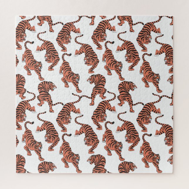 Vintage tigers, hand-drawn seamless pattern. jigsaw puzzle (Vertical)