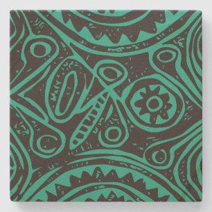 Vintage Tiki Pattern Green and Black Stone Coaster