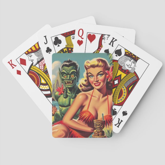 Vintage Tiki Pin Up Playing Cards (Back)